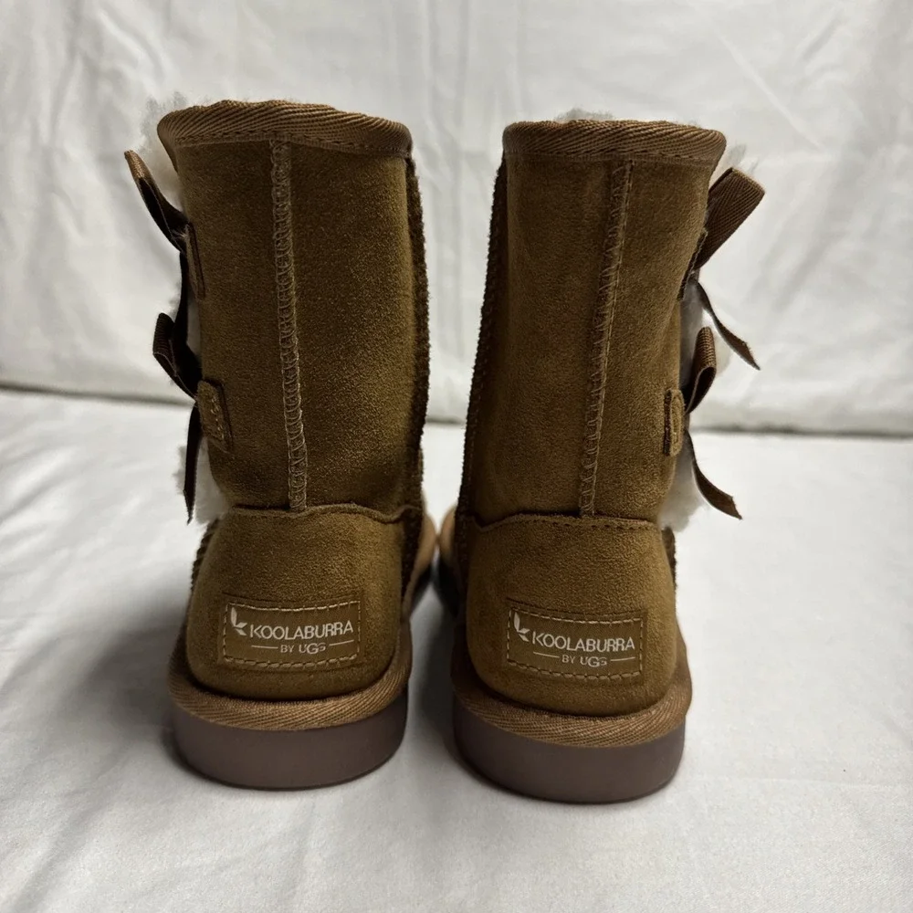 Koolaburra By Uggs Brown Suede Boots Girl Size 12 Chestnut Fur Bow Victoria